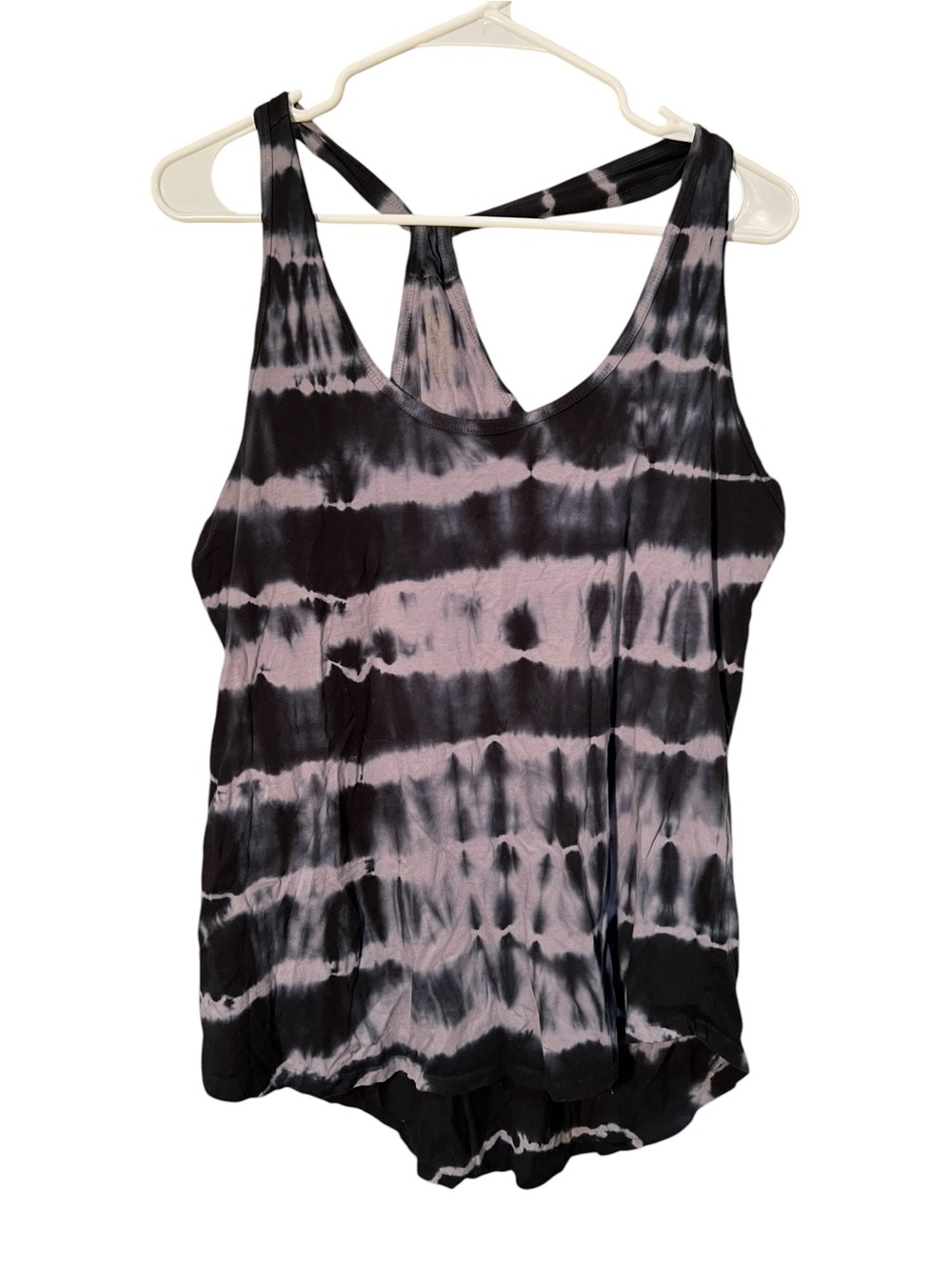 Balance Collection Women’s Racerback Tank Top Black Gray Tie Dye Stretch Cotton